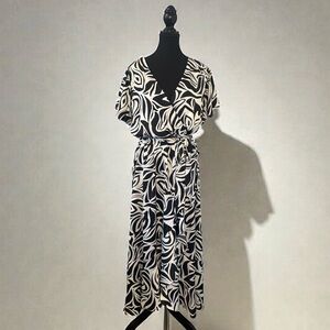 Nicole Miller Black and White Abstract Faux Wrap Dress